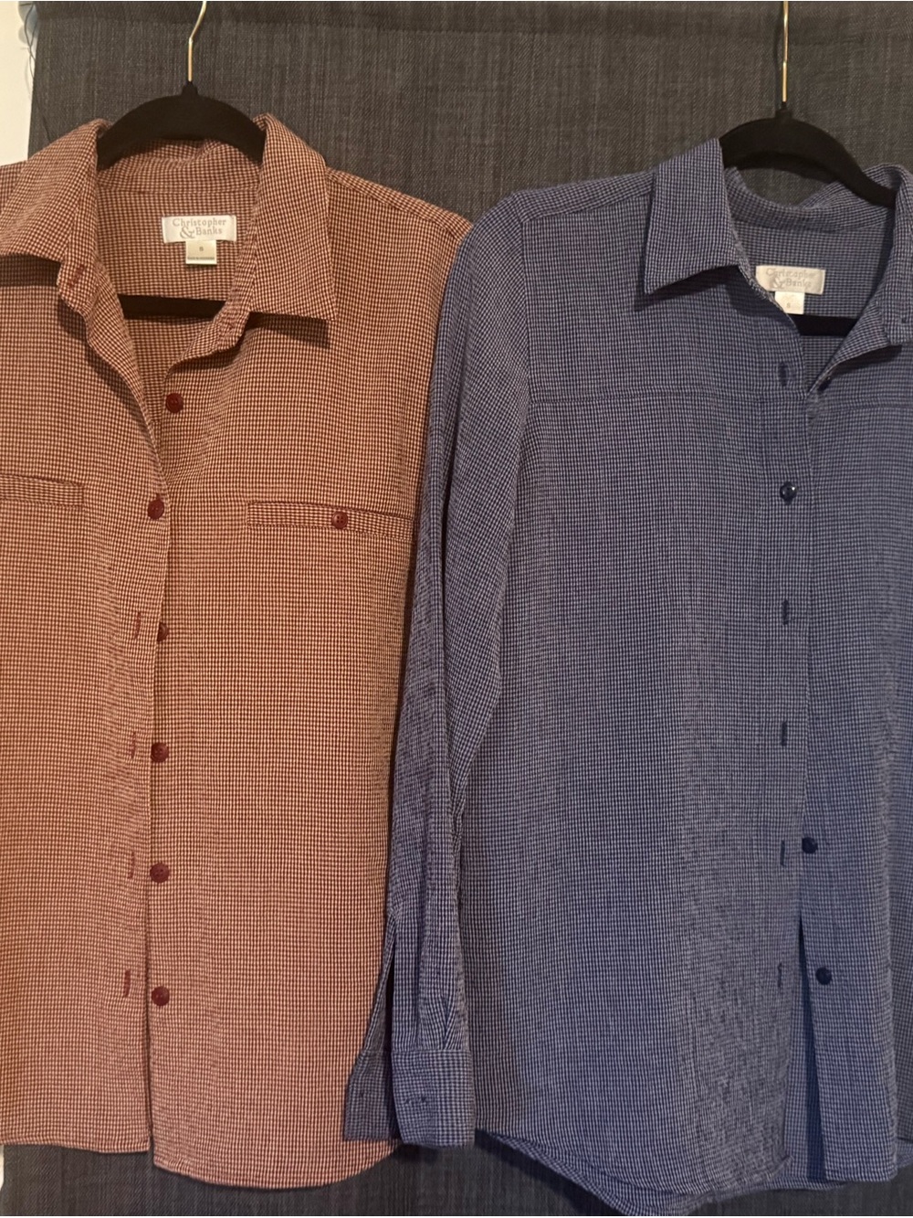 Christopher & Banks Women's Button-Down Blouses - Rust & Navy
